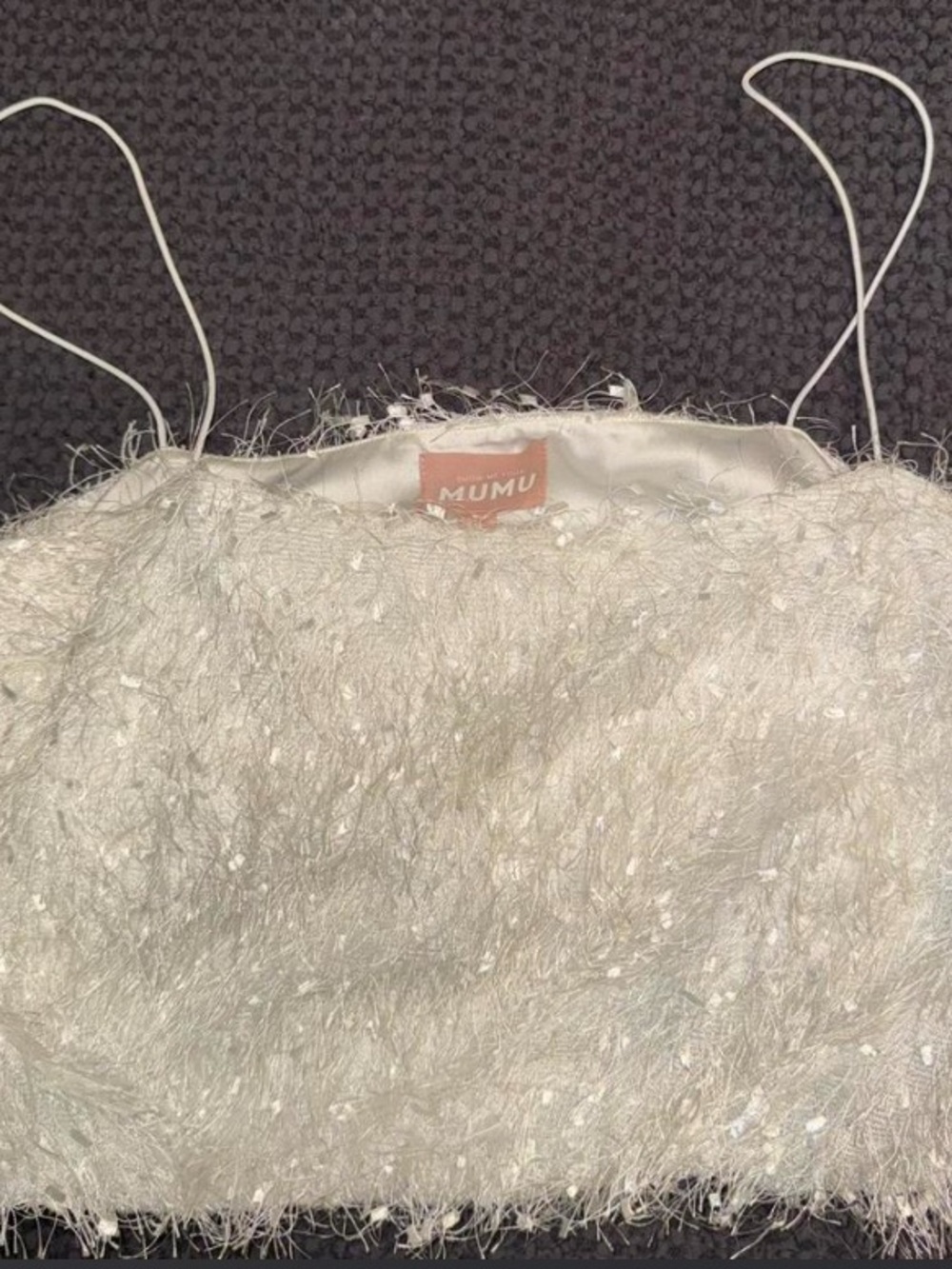 Show me your Mumu Sparkle Feathered Crop Top - Light Silver